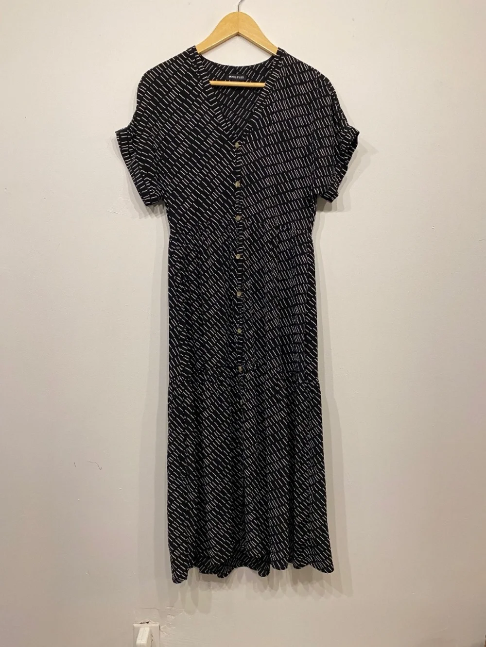 Whistles Tiered Geo Print Black and White Midi Dress Size US 4 - Picture 4 of 8